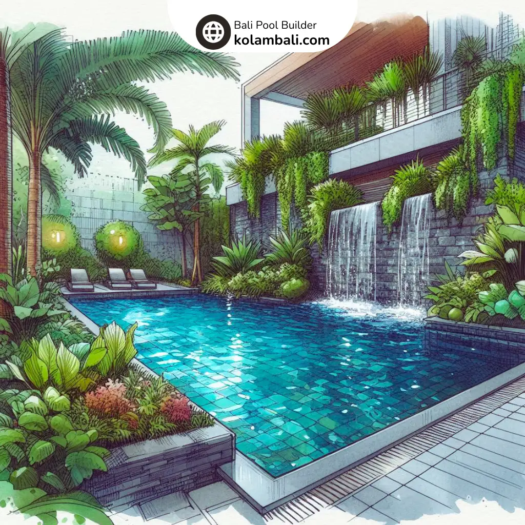 gambar sketsa kolam renang dengan air terjun (2)